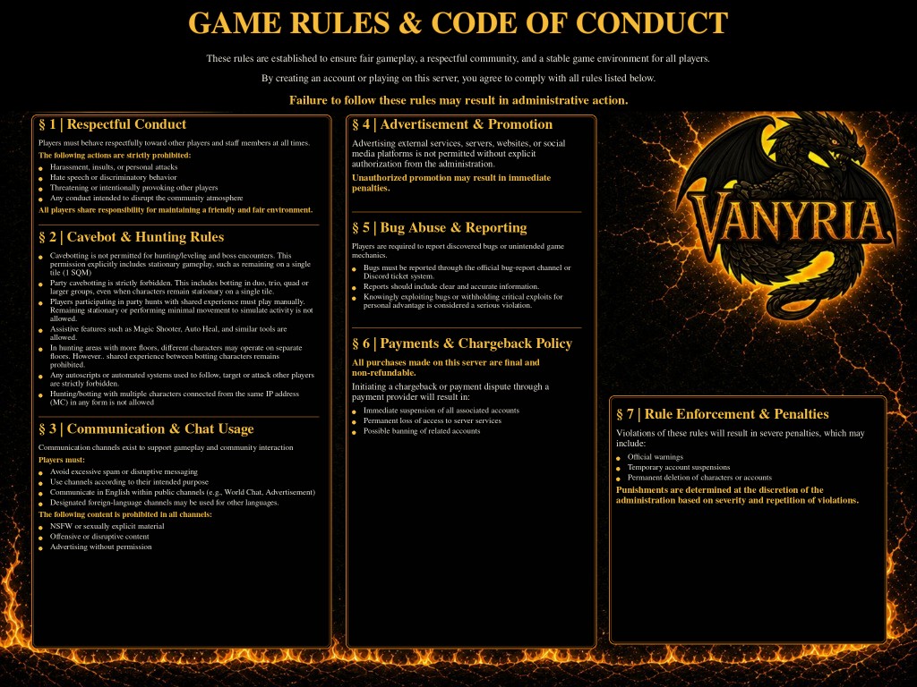 Vanyria — Game Rules & Code of Conduct